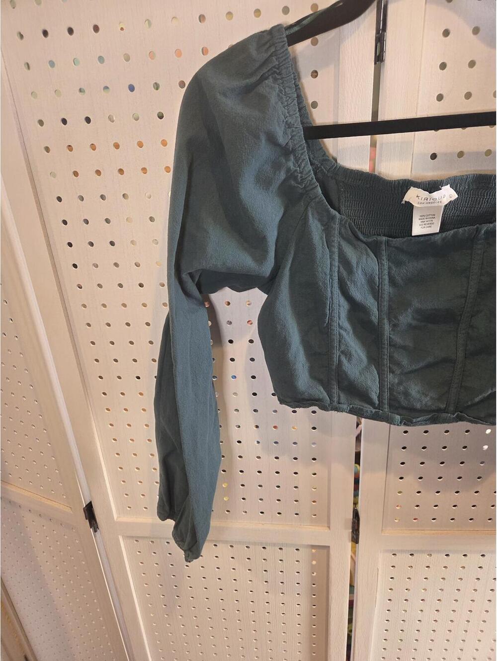 Kirious Los Angeles ( large) Green Cotton Long Sleeve Crop corset Top - Picture 3 of 9